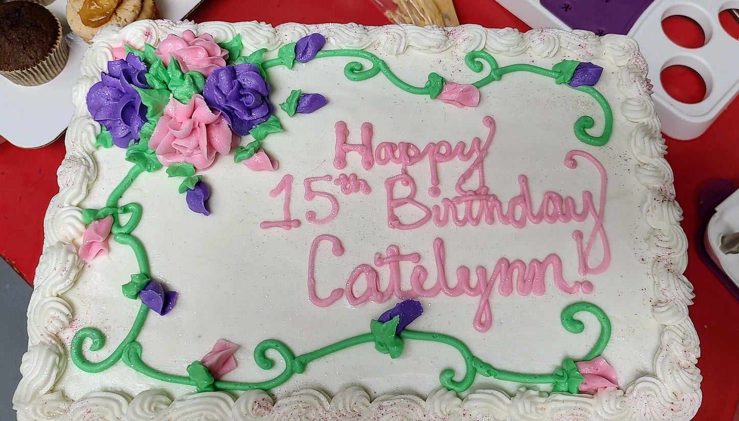 Decorated Cake 1/4 sheet Or 8'Rd Serves 10-24