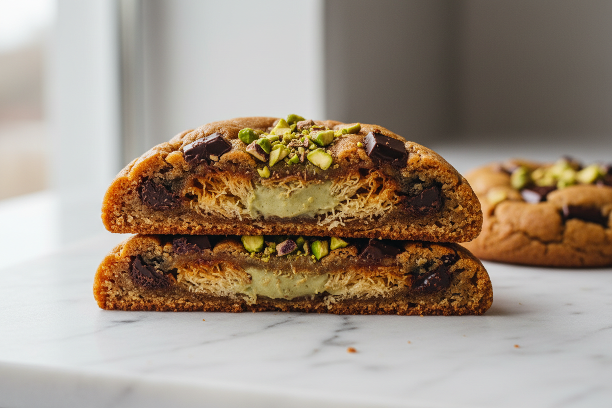 Katafi with pistachio cream in middle